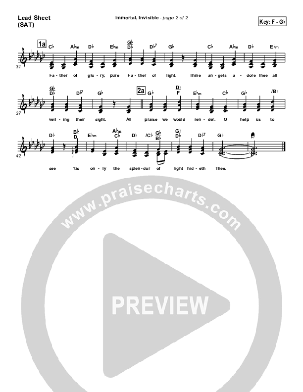 Immortal Invisible Lead Sheet (SAT) (Traditional Hymn / PraiseCharts)