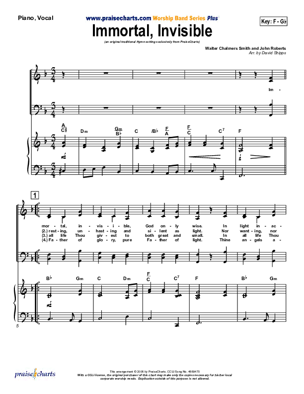 Immortal Invisible Piano/Vocal (Traditional Hymn / PraiseCharts)