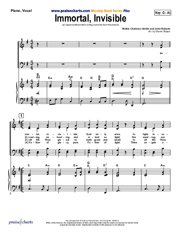 Immortal Invisible Piano/Vocal & Lead (Traditional Hymn / PraiseCharts)