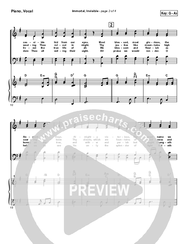 Immortal Invisible Piano/Vocal & Lead (Traditional Hymn / PraiseCharts)