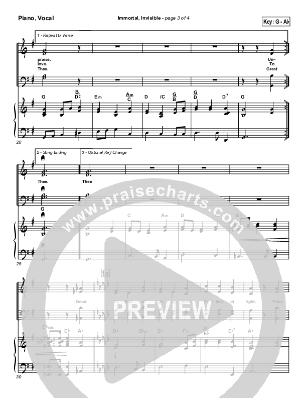 Immortal Invisible Piano/Vocal & Lead (Traditional Hymn / PraiseCharts)