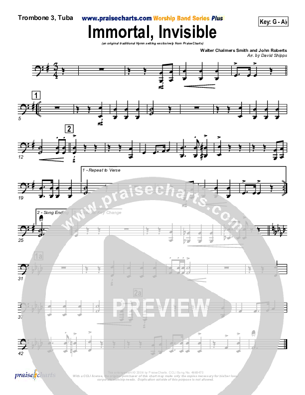 Immortal Invisible Trombone 3/Tuba (Traditional Hymn / PraiseCharts)