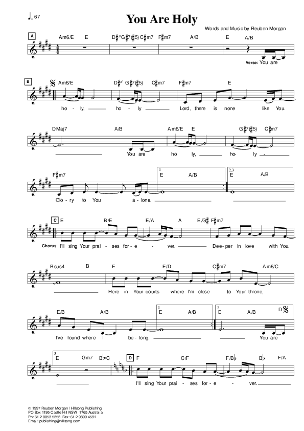 You Are Holy Lead Sheet (Hillsong Worship)