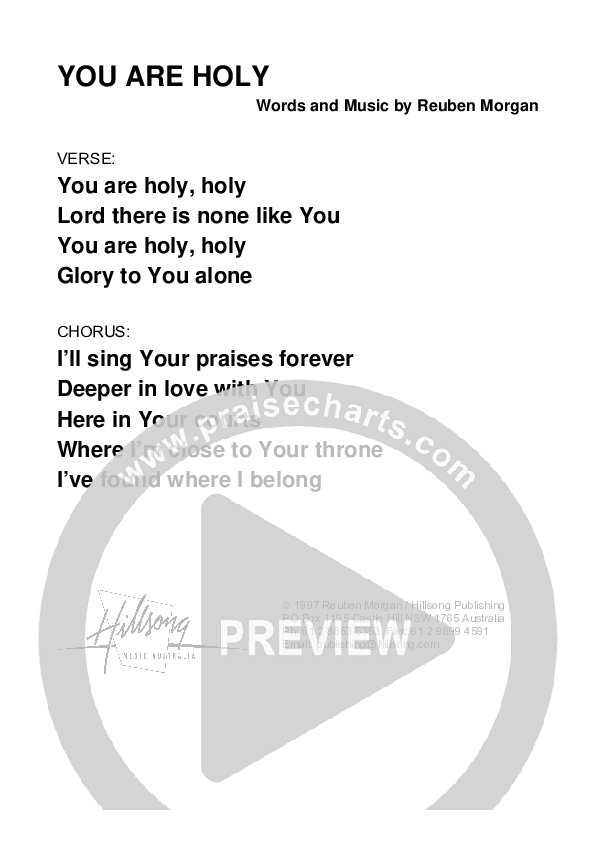 You Are Holy Lead Sheet (Hillsong Worship)