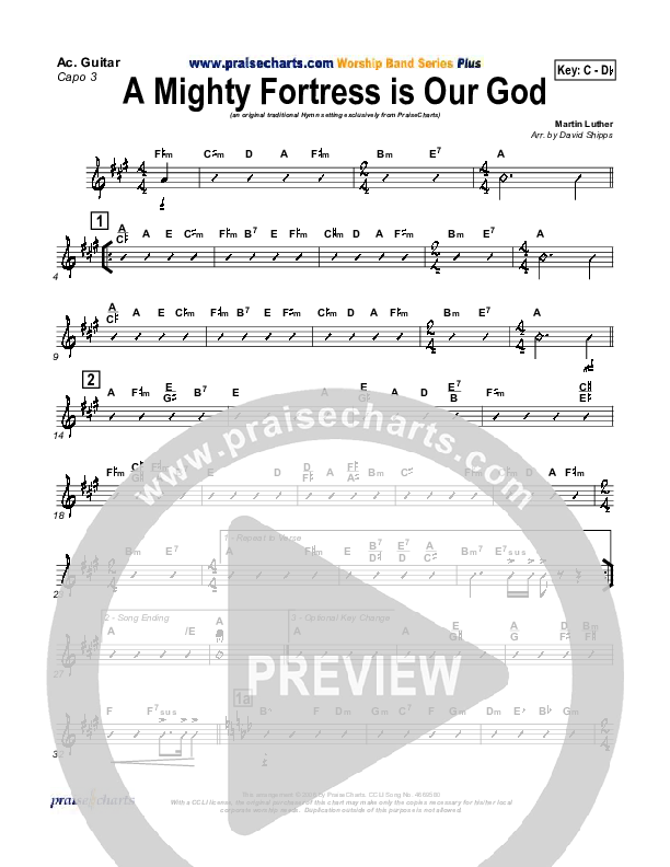 A Mighty Fortress Is Our God Acoustic Guitar (PraiseCharts / Traditional Hymn)
