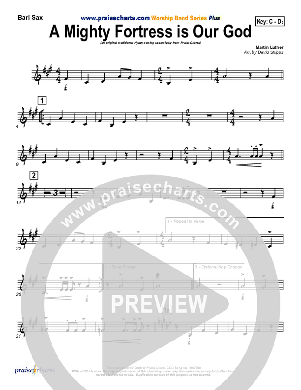 A Mighty Fortress Is Our God Bari Sax (PraiseCharts / Traditional Hymn)