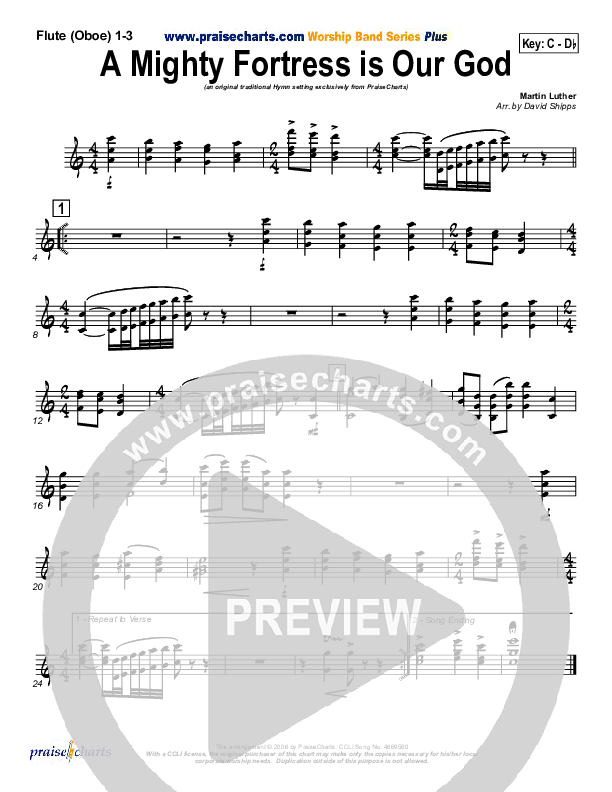 A Mighty Fortress Is Our God Flute/Oboe 1/2/3 (PraiseCharts / Traditional Hymn)