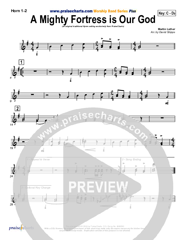 A Mighty Fortress Is Our God French Horn 1/2 (PraiseCharts / Traditional Hymn)