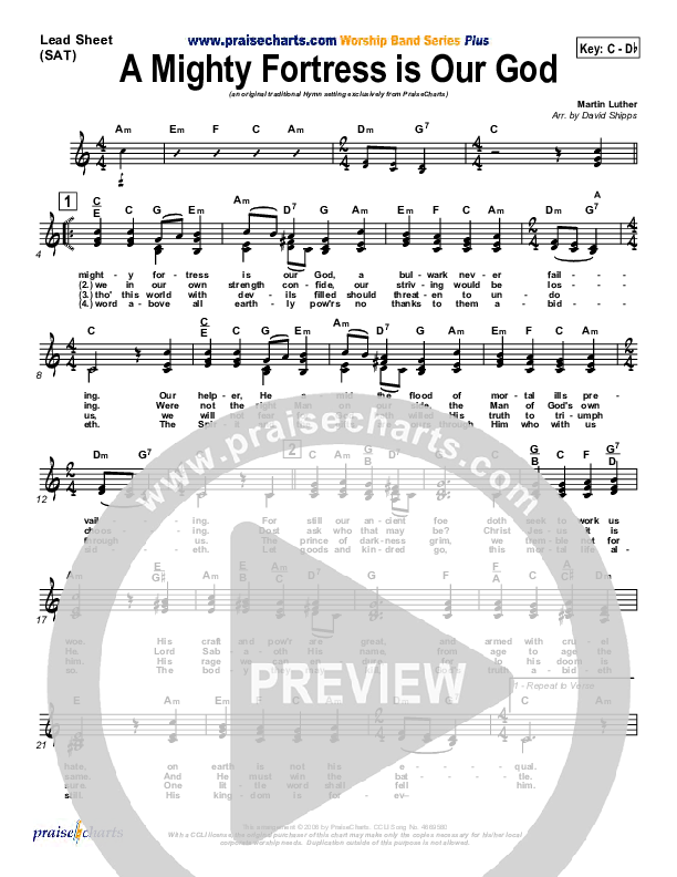 A Mighty Fortress Is Our God Lead Sheet (SAT) (PraiseCharts / Traditional Hymn)