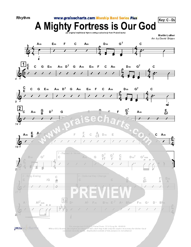 A Mighty Fortress Is Our God Rhythm Chart (PraiseCharts / Traditional Hymn)