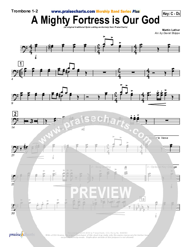 A Mighty Fortress Is Our God Trombone 1/2 (PraiseCharts / Traditional Hymn)