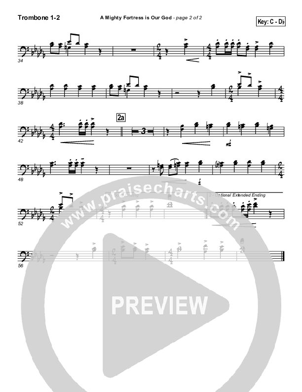 A Mighty Fortress Is Our God Trombone 1/2 (PraiseCharts / Traditional Hymn)