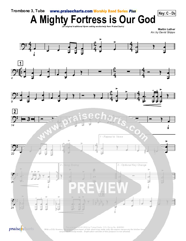 A Mighty Fortress Is Our God Trombone 3/Tuba (PraiseCharts / Traditional Hymn)