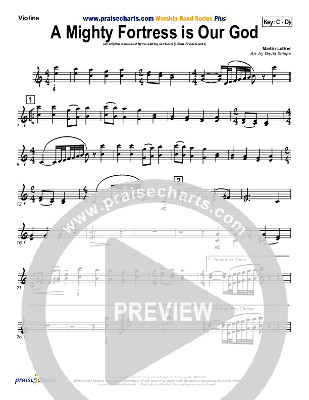 A Mighty Fortress Is Our God Violins (PraiseCharts / Traditional Hymn)
