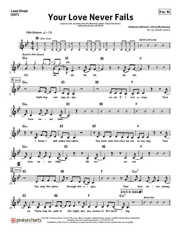 Your Love Never Fails Sheet Music PDF (Newsboys) - PraiseCharts