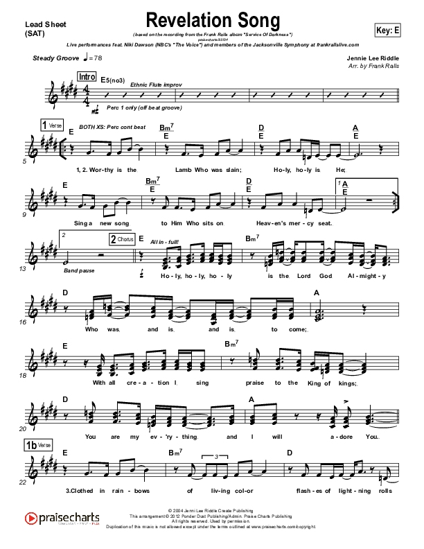 Revelation Song Lead Sheet (Frank Ralls)