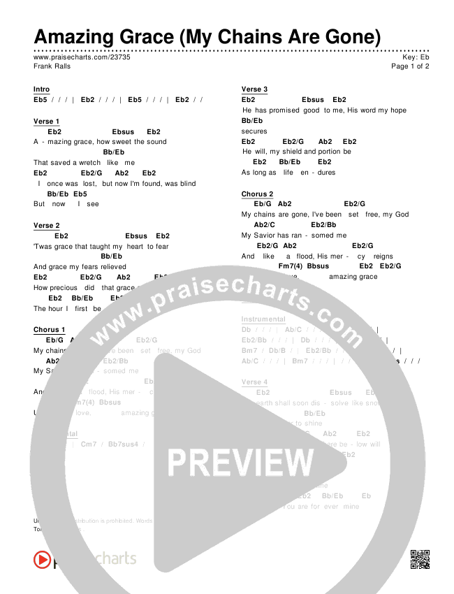 Amazing Grace (My Chains Are Gone) Chords & Lyrics (Frank Ralls)