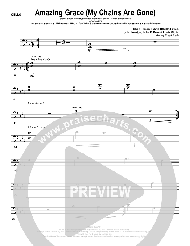 Amazing Grace (My Chains Are Gone) Cello (Frank Ralls)