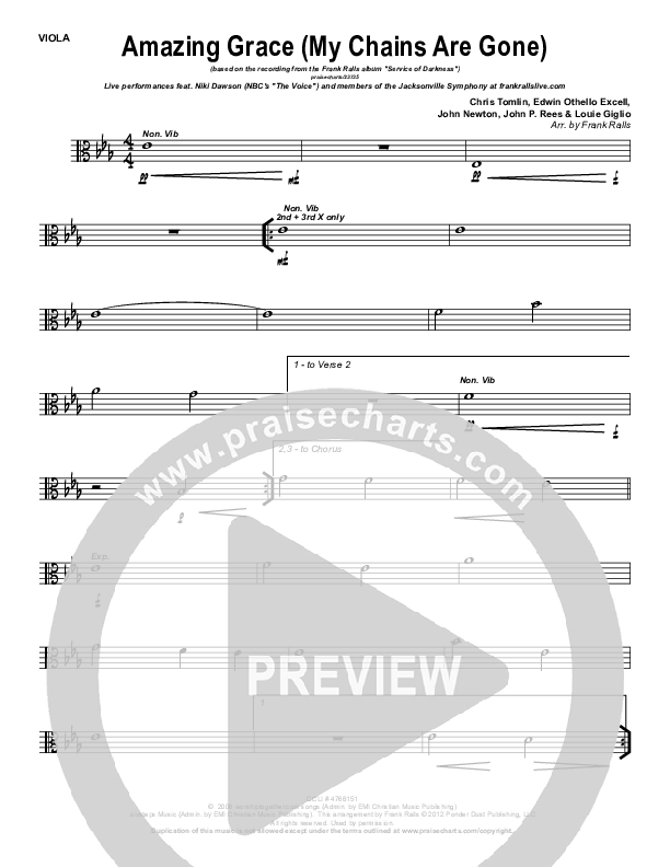 Amazing Grace (My Chains Are Gone) Viola (Frank Ralls)