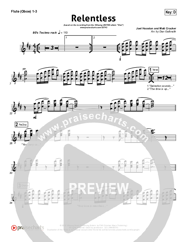 Relentless Flute/Oboe 1/2/3 (Hillsong UNITED)