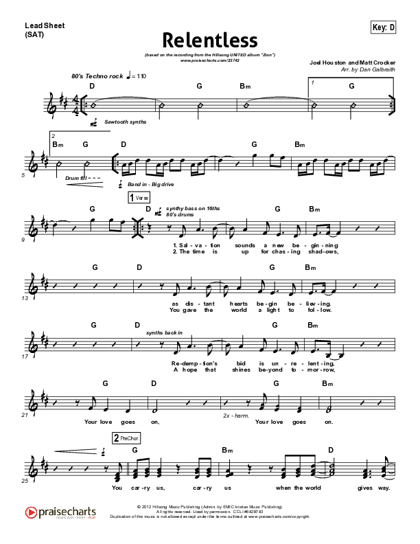 Relentless Lead Sheet (SAT) (Hillsong UNITED)