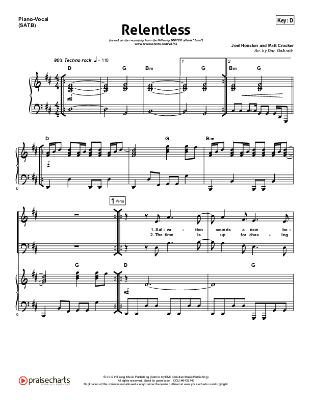 Relentless Piano/Vocal & Lead (Hillsong UNITED)