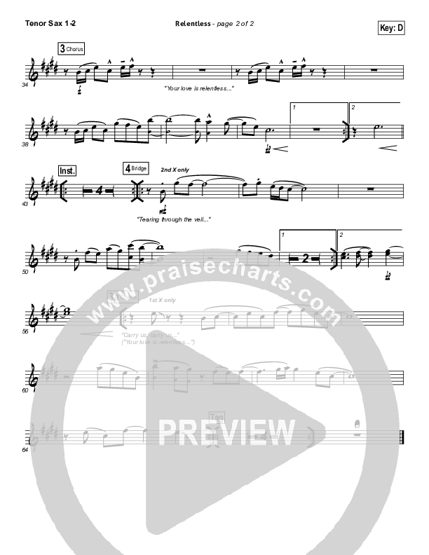 Relentless Tenor Sax 1/2 (Hillsong UNITED)