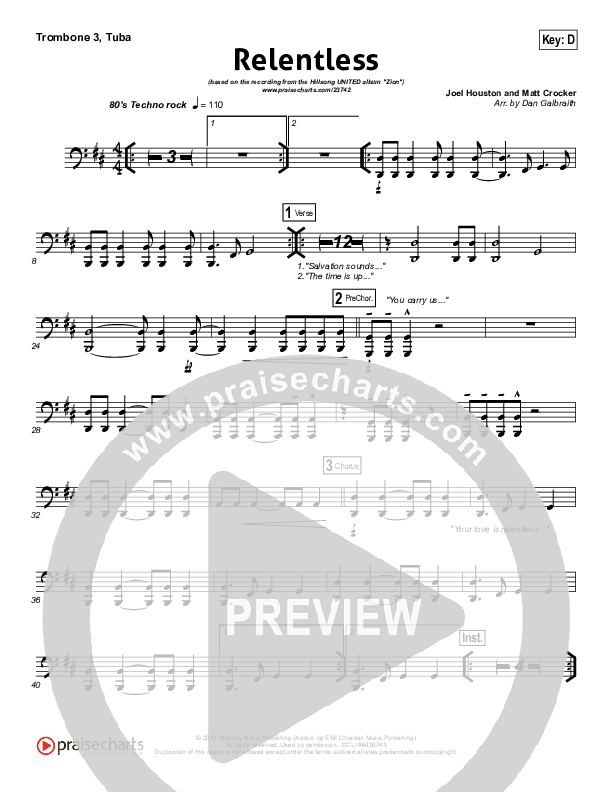 Relentless Trombone 3/Tuba (Hillsong UNITED)