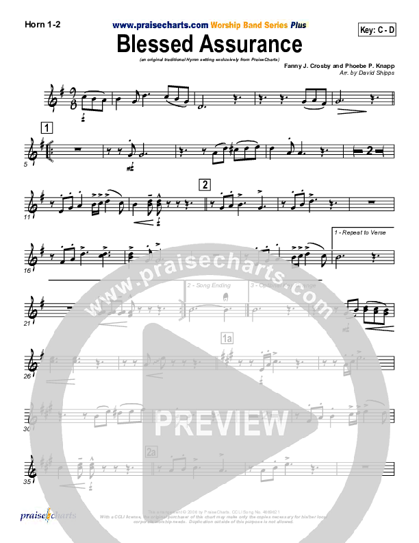 Blessed Assurance French Horn 1/2 (Traditional Hymn / PraiseCharts)
