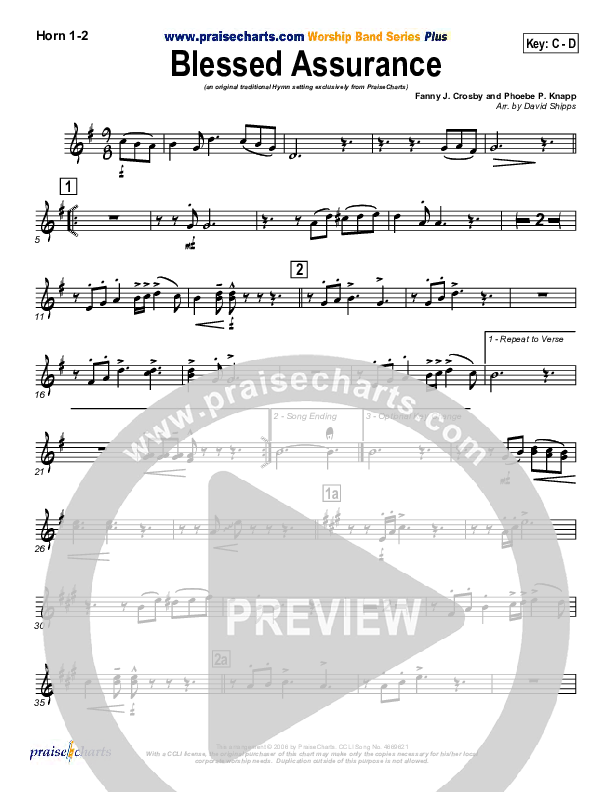 Blessed Assurance French Horn 1/2 (Traditional Hymn / PraiseCharts)