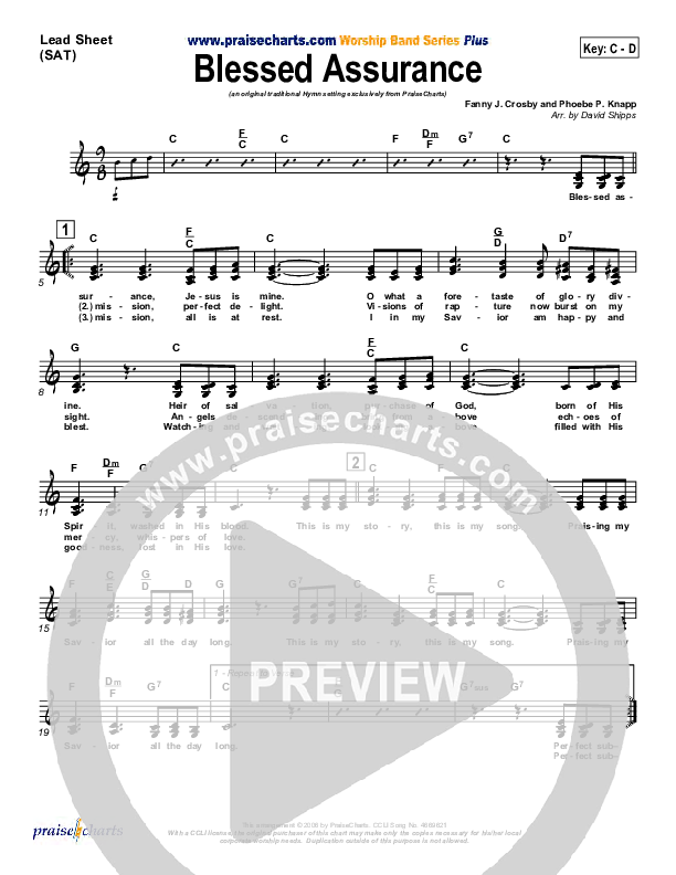 Blessed Assurance Lead Sheet (SAT) (Traditional Hymn / PraiseCharts)