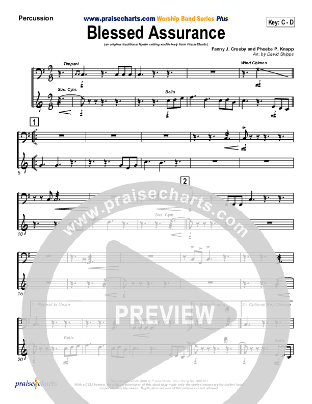 Blessed Assurance Percussion (Traditional Hymn / PraiseCharts)