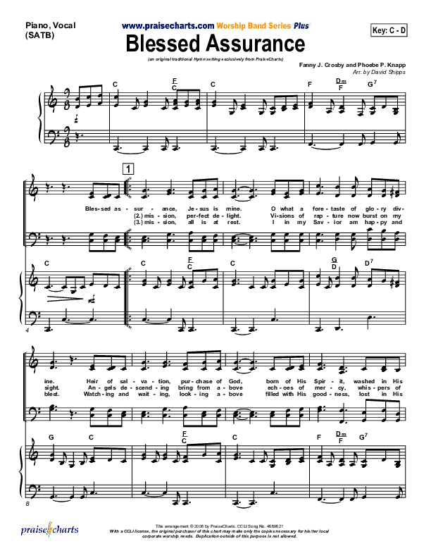 Blessed Assurance Piano/Vocal (SATB) (Traditional Hymn / PraiseCharts)