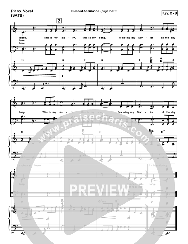 Blessed Assurance Piano/Vocal (SATB) (Traditional Hymn / PraiseCharts)