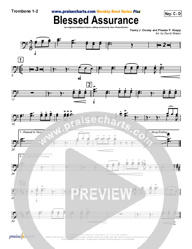 Blessed Assurance Trombone 1/2 (Traditional Hymn / PraiseCharts)