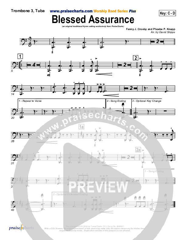 Blessed Assurance Trombone 3/Tuba (Traditional Hymn / PraiseCharts)