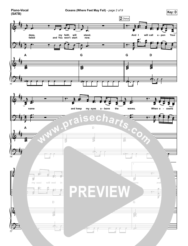 Oceans Where Feet May Fail Sheet Music Hillsong United Taya Smith Praisecharts