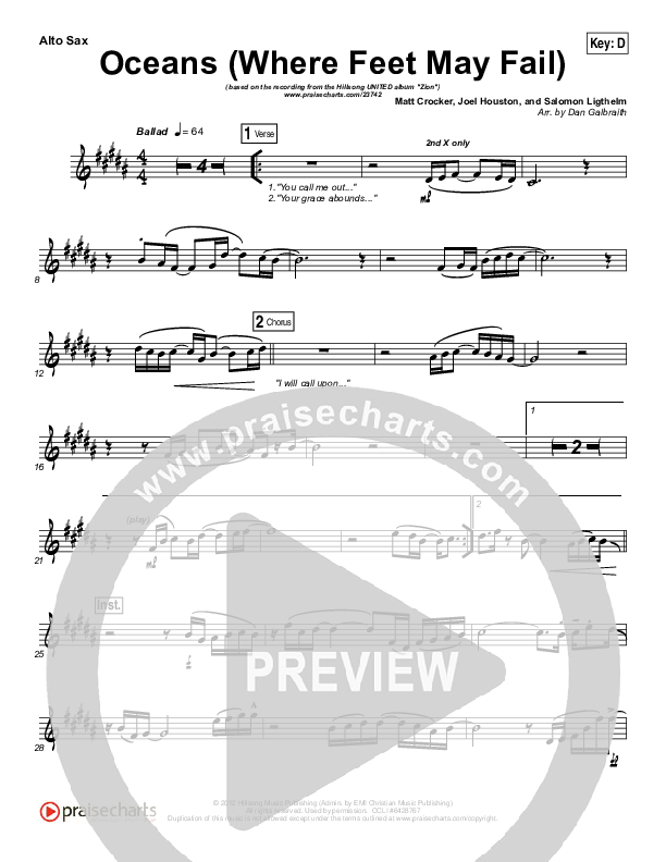 Oceans (Where Feet May Fail) Alto Sax (Hillsong UNITED / TAYA)