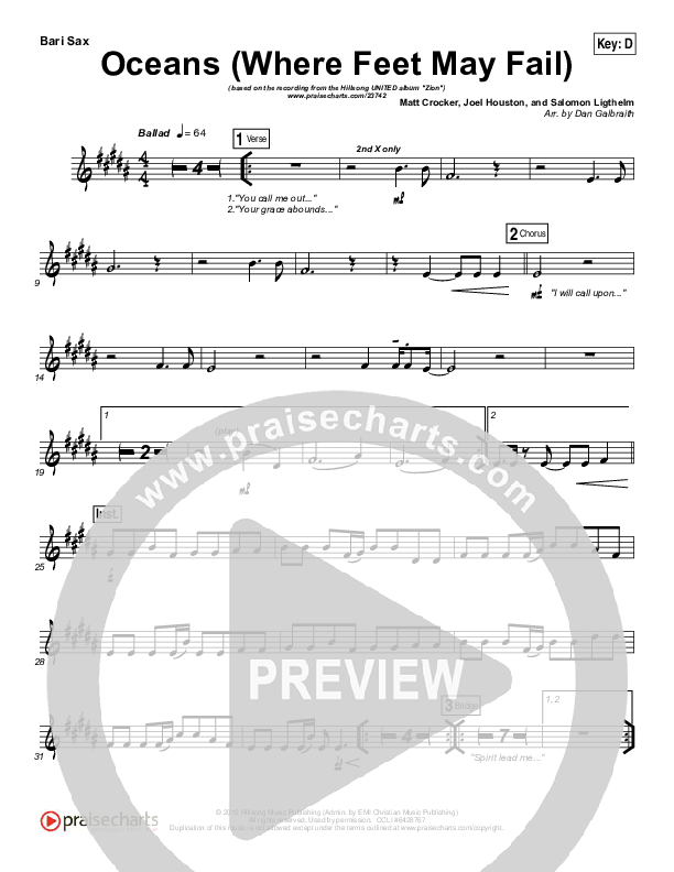 Oceans (Where Feet May Fail) Bari Sax (Hillsong UNITED / TAYA)