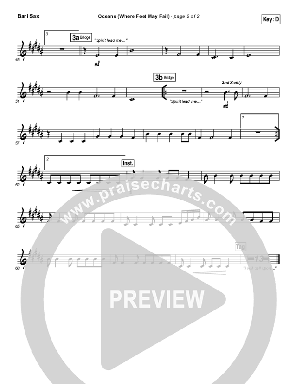 Oceans (Where Feet May Fail) Bari Sax (Hillsong UNITED / TAYA)