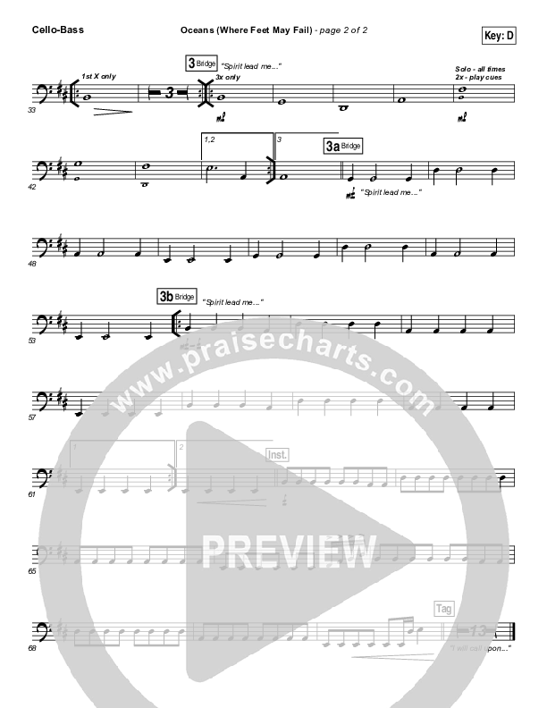 Oceans (Where Feet May Fail) Cello/Bass (Hillsong UNITED / TAYA)