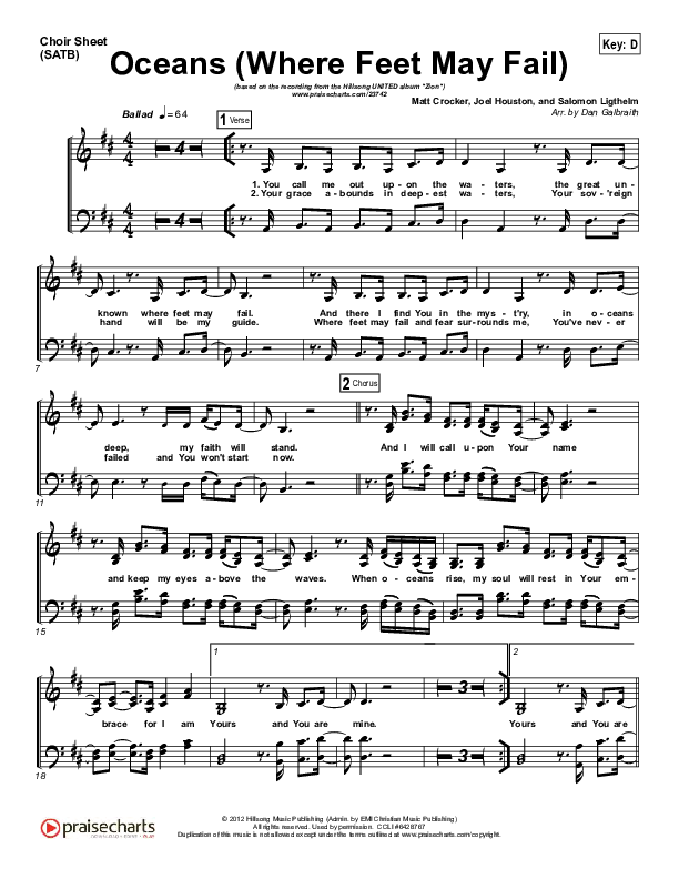 Oceans (Where Feet May Fail) Choir Vocals (SATB) (Hillsong UNITED / TAYA)