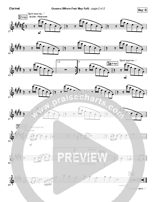 Oceans (Where Feet May Fail) Clarinet (Hillsong UNITED / TAYA)