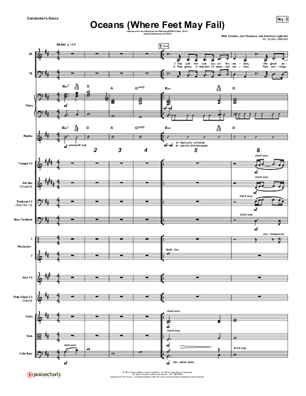 Oceans (Where Feet May Fail) Conductor's Score (Hillsong UNITED / TAYA)