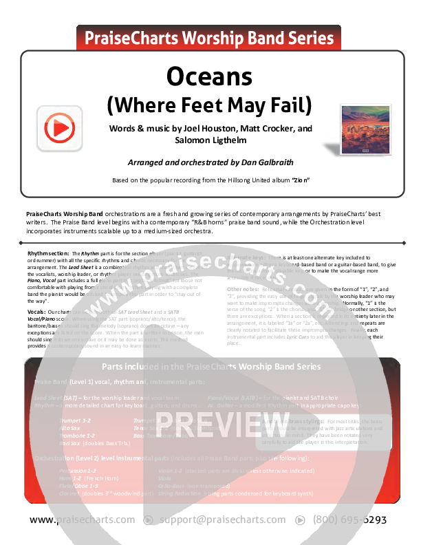 Oceans (Where Feet May Fail) Cover Sheet (Hillsong UNITED / TAYA)
