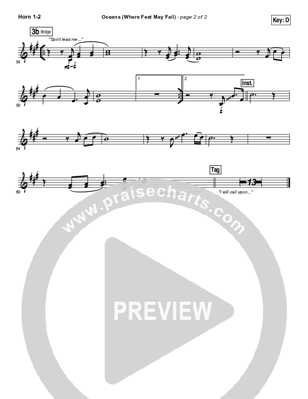 Oceans (Where Feet May Fail) French Horn 1/2 (Hillsong UNITED / TAYA)