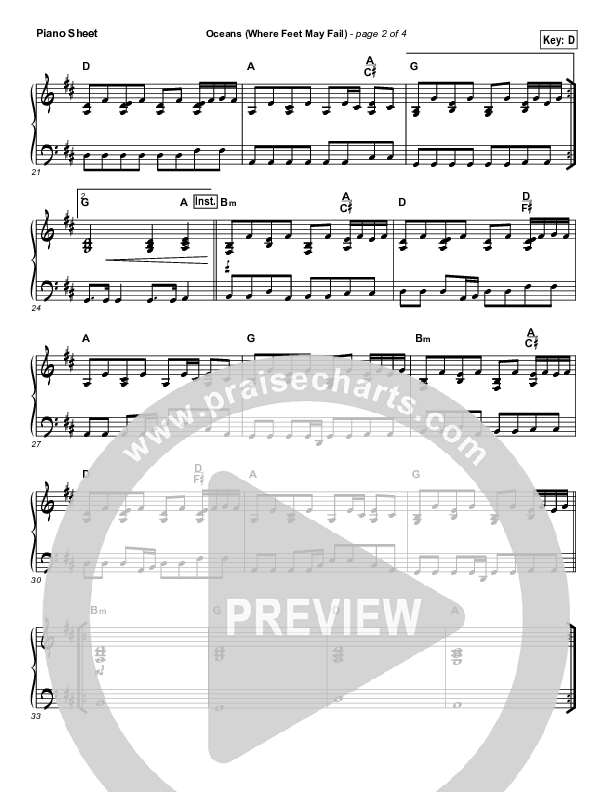 Oceans (Where Feet May Fail) Piano Sheet (Hillsong UNITED / TAYA)