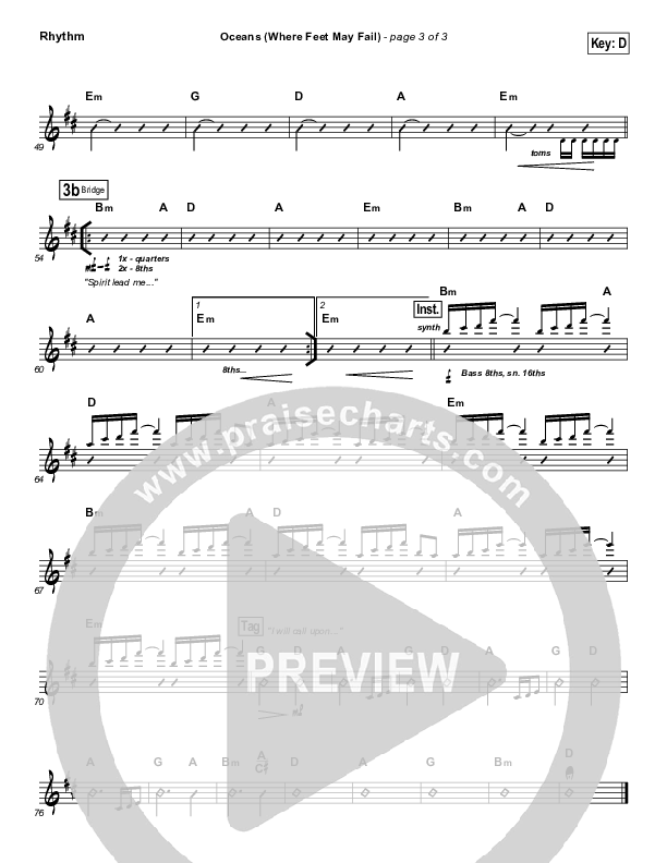 Oceans (Where Feet May Fail) Rhythm Chart (Hillsong UNITED / TAYA)