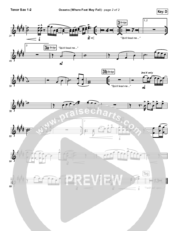 Oceans (Where Feet May Fail) Tenor Sax 1/2 (Hillsong UNITED / TAYA)