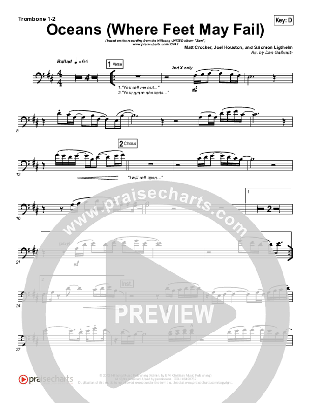 Oceans (Where Feet May Fail) Trombone 1/2 (Hillsong UNITED / TAYA)